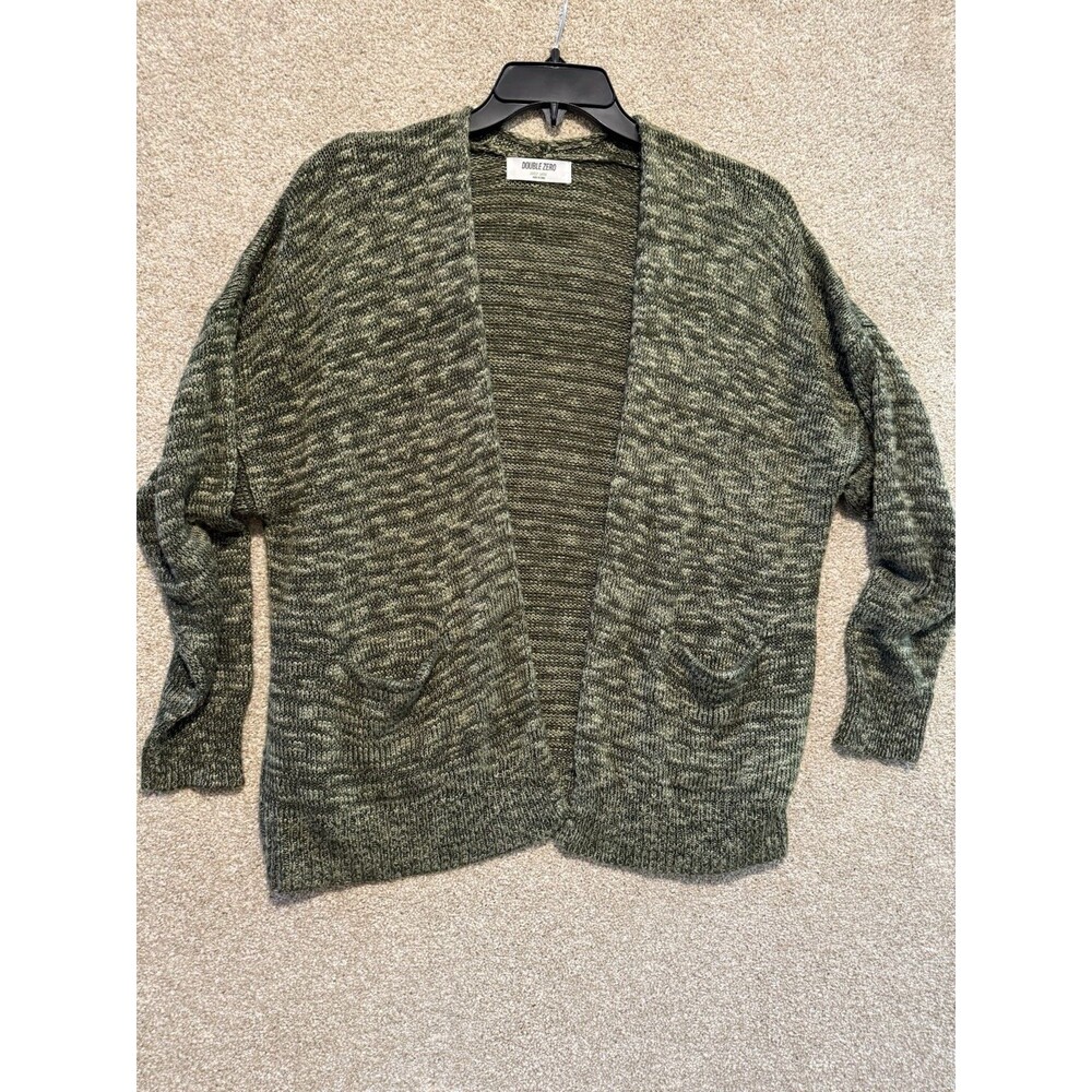 Double Zero Cardigan Green Oversized Large Pockets Open Front